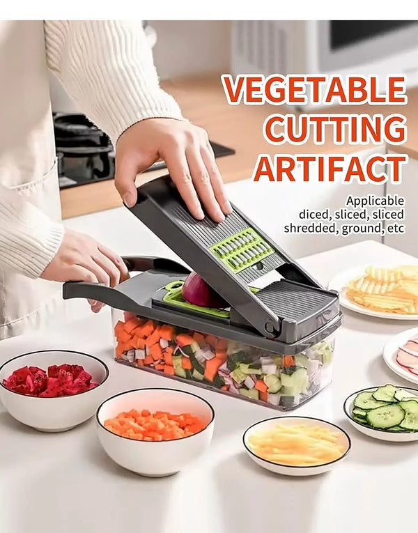 16 in 1 Multifunctional Vegetable Chopper, Cutter, Dicer & Slicer with 8 Interchangeable Blades