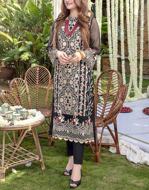 2-Piece Heavy Embroidered Black Chiffon Dress for Party & Wedding Wear