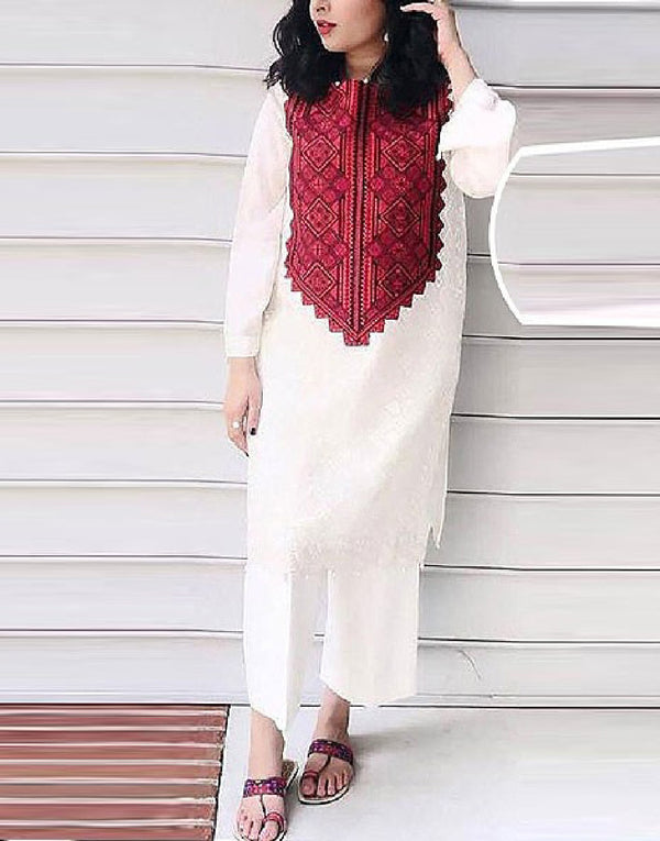 Decent 2-Piece Embroidered Lawn Dress with Embroidered Trouser