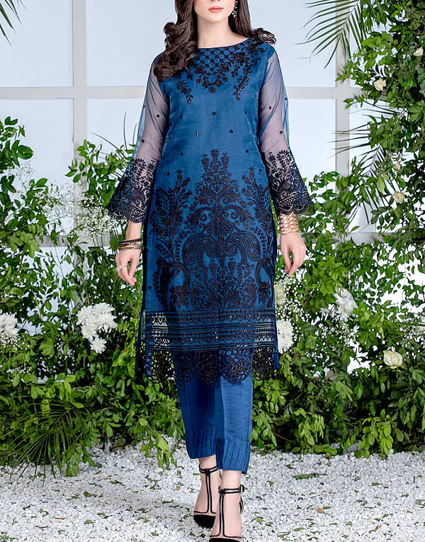 2-Piece Embroidered Fancy Organza Party Wear Dress