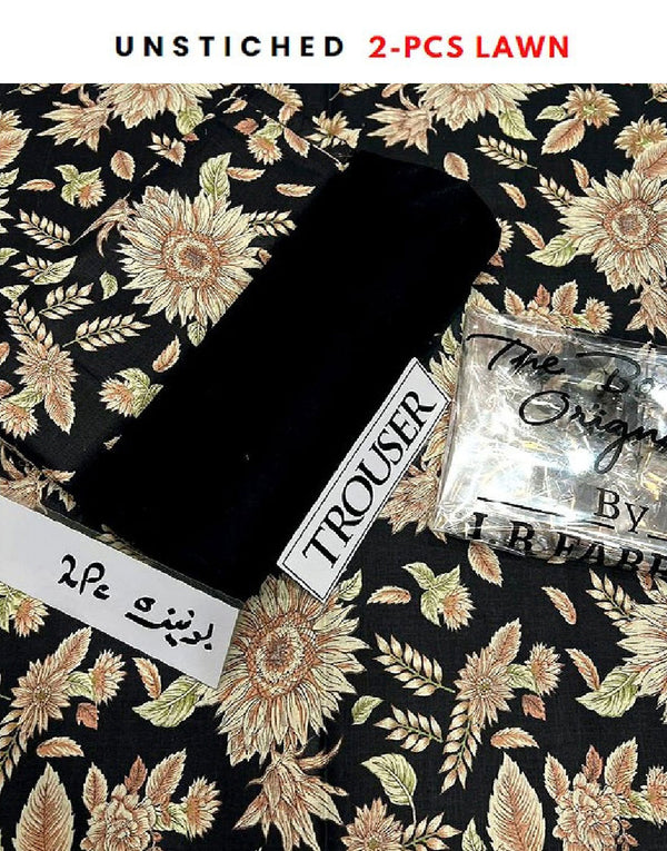2-Piece Sunflower Print Black Lawn Dress