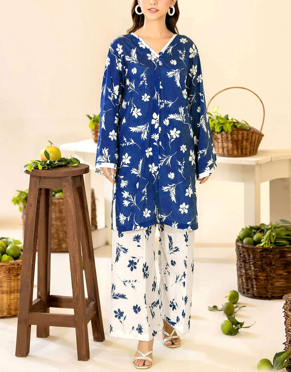 Trendy 2-Piece Digital Print Shuttless Lawn Dress with Printed Trouser
