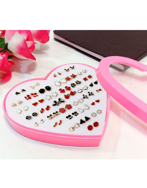 36 Pairs Mixed Color & Shaped Stud Earrings Set with Heart Shape Gift Packing