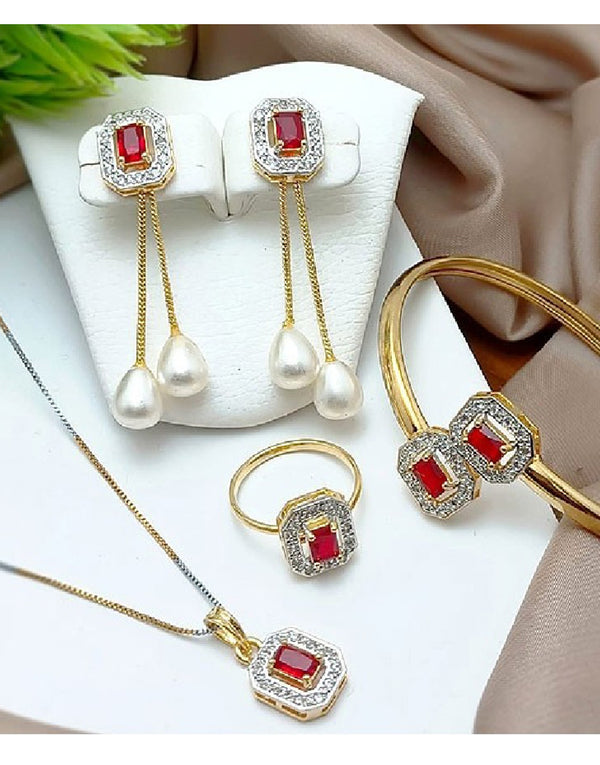 Adorable AD Zircon Necklace Set with Adjustable Bracelet & Ring