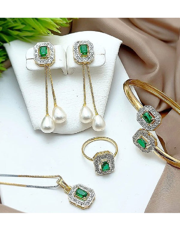 Adorable AD Zircon Necklace Set with Adjustable Bracelet & Ring