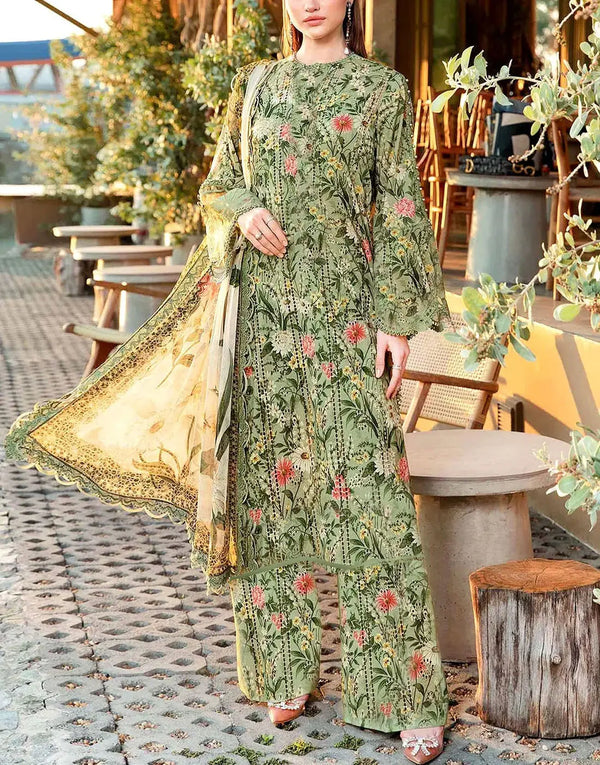 IB Bonanza All-Over Digital Print 3-Piece Linen Dress with Linen Dupatta