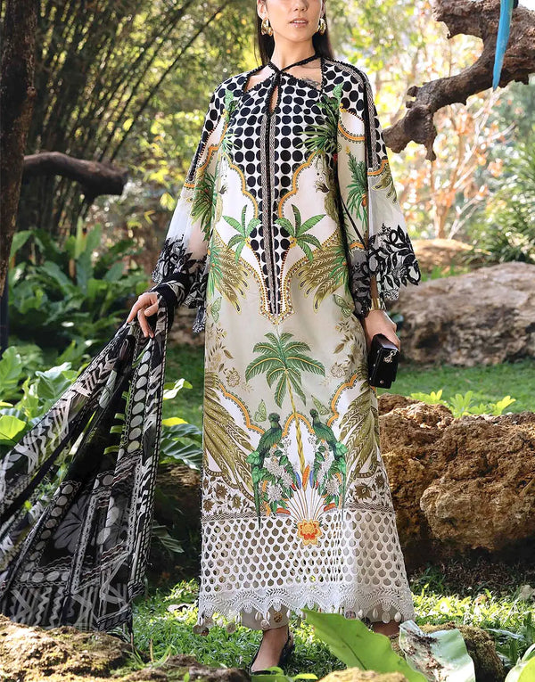 All-Over Print Embroidered EID Lawn Dress for Girls with Chiffon Dupatta