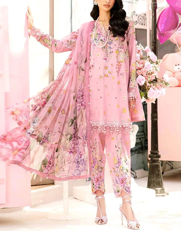 All-Over Print Embroidered EID Lawn Dress Design with Chiffon Dupatta