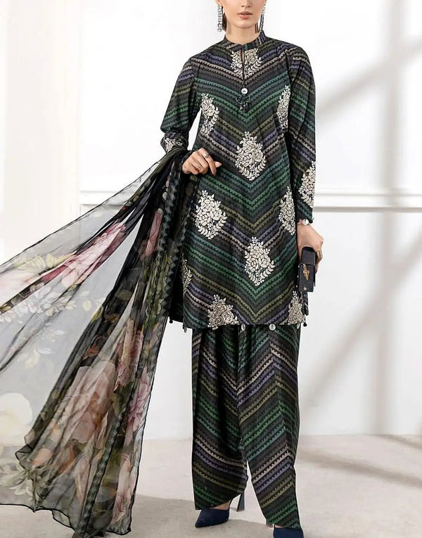 Embroidered EID Lawn Suit with 4-Side Emb. Chiffon Dupatta