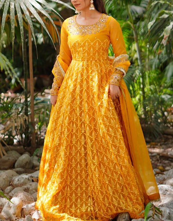 Amna Ismail Organza Maxi Dress for Mehndi Function | Roshan AI46121