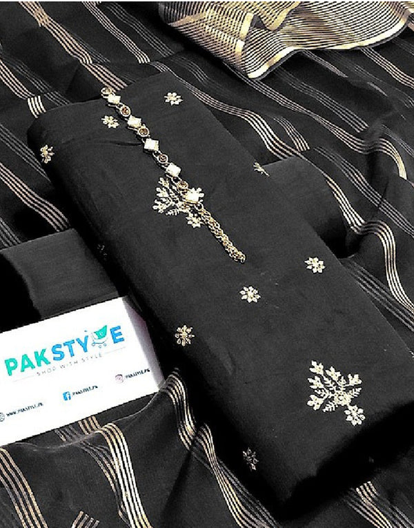 Banarsi Style Embroidered Cotton Lawn Dress with Organza Lining Dupatta