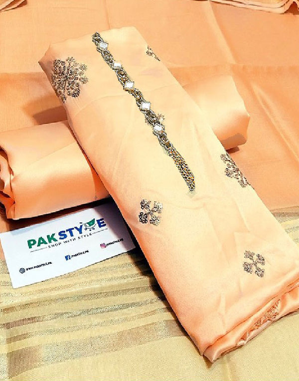 Banarsi Style Embroidered Shamoz Silk Dress with Silk Jhalar Dupatta