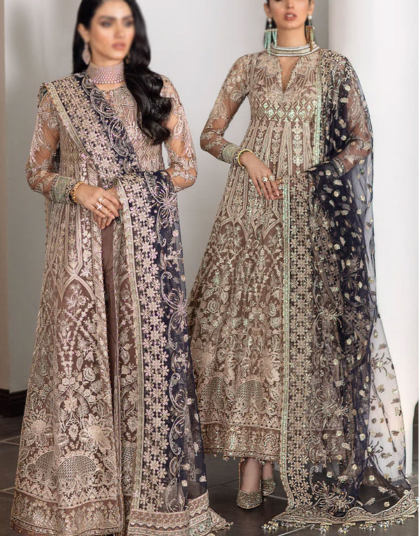 Baroque Luxury Embroidered Net Bridal Maxi Dress | CH09-07
