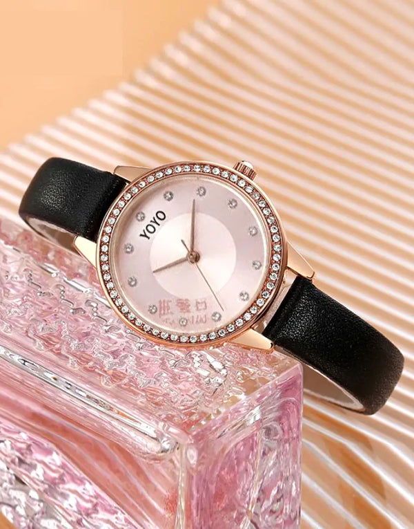 Decent Slim Leather Strap Fashion Watch for Girls