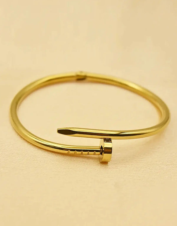 Designer Inspired Nail Bracelet in Gold Plated Stainless Steel & Tarnish‑Free
