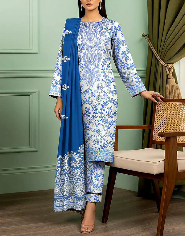 All-Over Digital Print Embroidered Karandi Dress for Winter Season