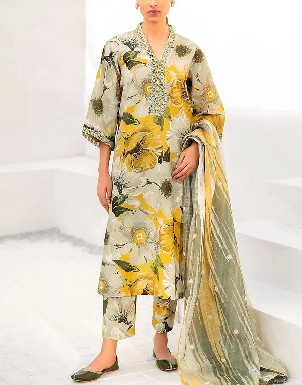 IB Bonanza All-Over Digital Print 3-Piece Linen Dress for Winter Season