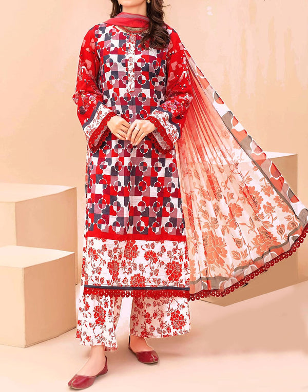 All-Over Digital Print Woolen Linen Dress with Linen Dupatta