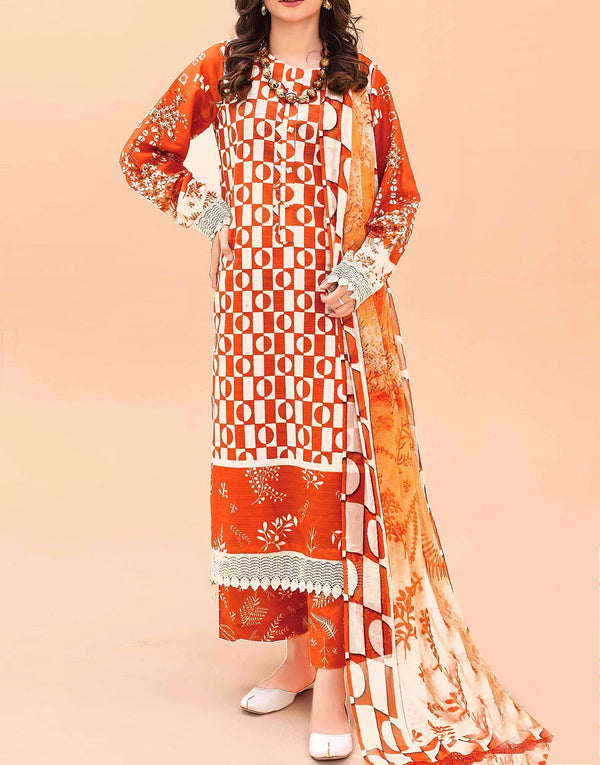 All-Over Digital Print Woolen Linen Dress with Linen Dupatta