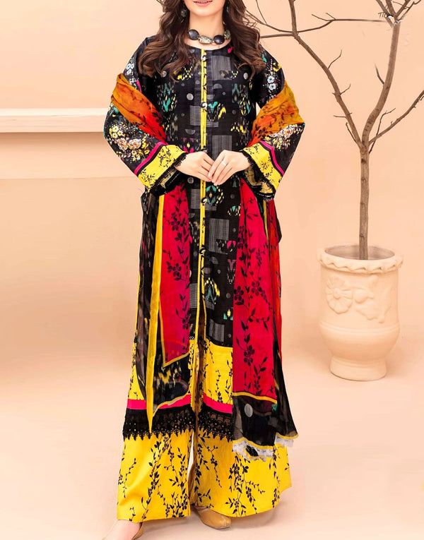 All-Over Digital Print Woolen Linen Suit with Linen Dupatta