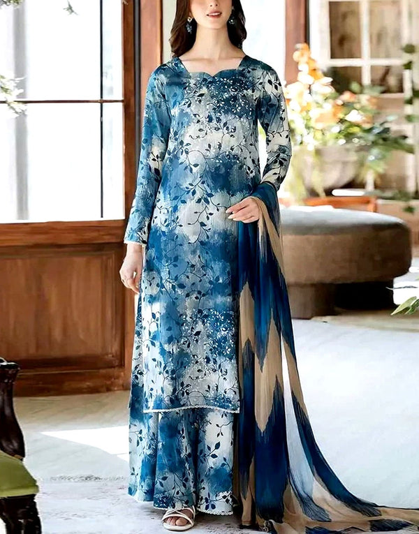 All-Over Digital Print Linen Suit with Linen Dupatta