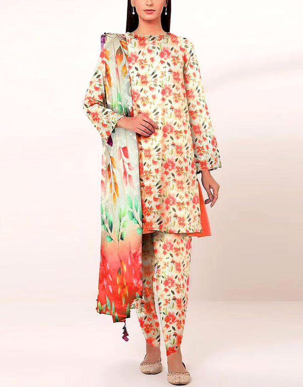 All-Over Digital Print Linen Suit with Linen Dupatta