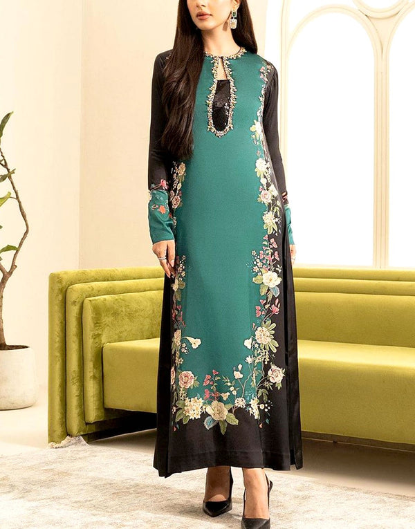 Digital Print Silk Party Wear Dress with Silk Dupatta