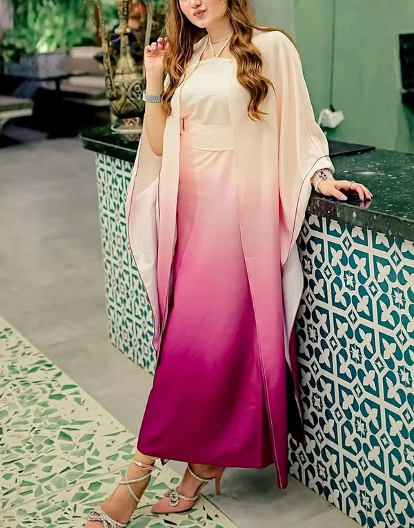 Trendy Ombre Style Digital Print Silk Dress for Girls
