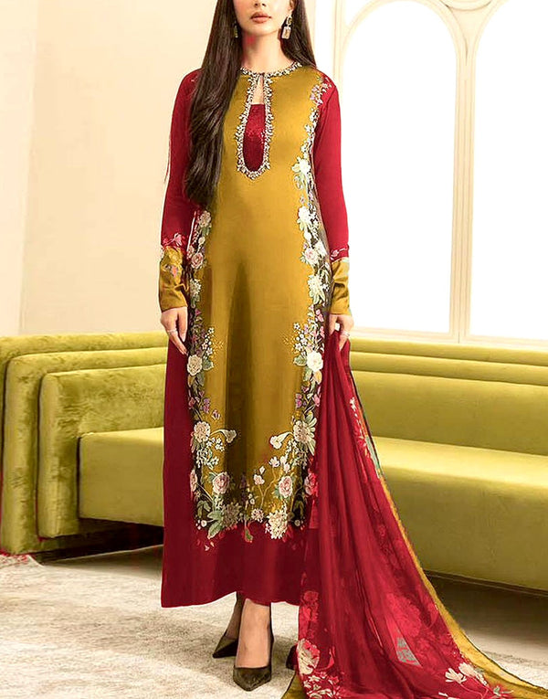 Digital Print Silk Party Wear Dress with Silk Dupatta