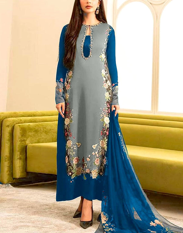 Digital Print Silk Party Wear Dress with Silk Dupatta