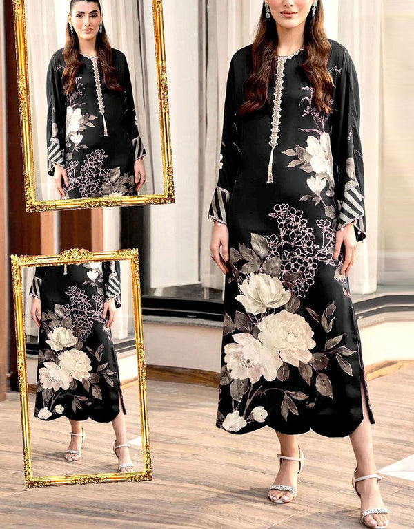 Digital Print Silk Party Wear Dress with Silk Dupatta