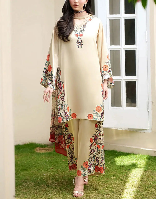 Digital All-Over Print Silk Party Wear Dress for Girls