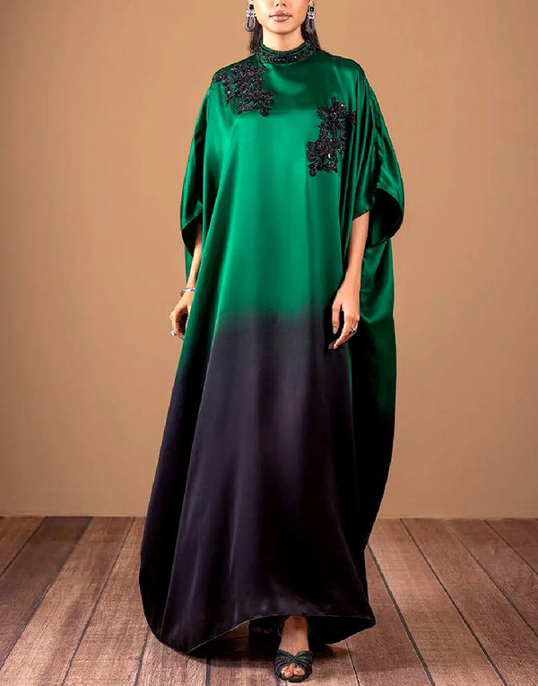 Trendy Ombre Style Digital Print Silk Dress for Girls
