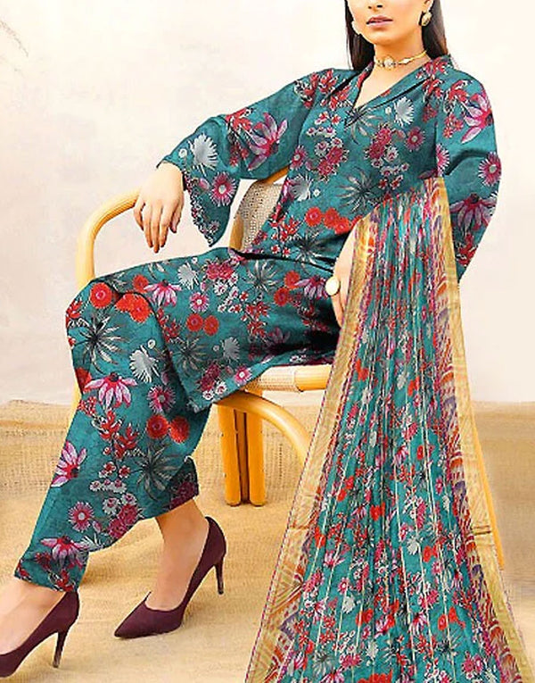 Digital All-Over Print Lawn Dress with Diamond Dupatta