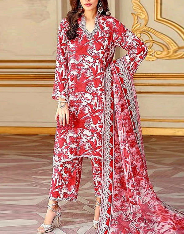 Digital All-Over Print Lawn Dress with Diamond Dupatta