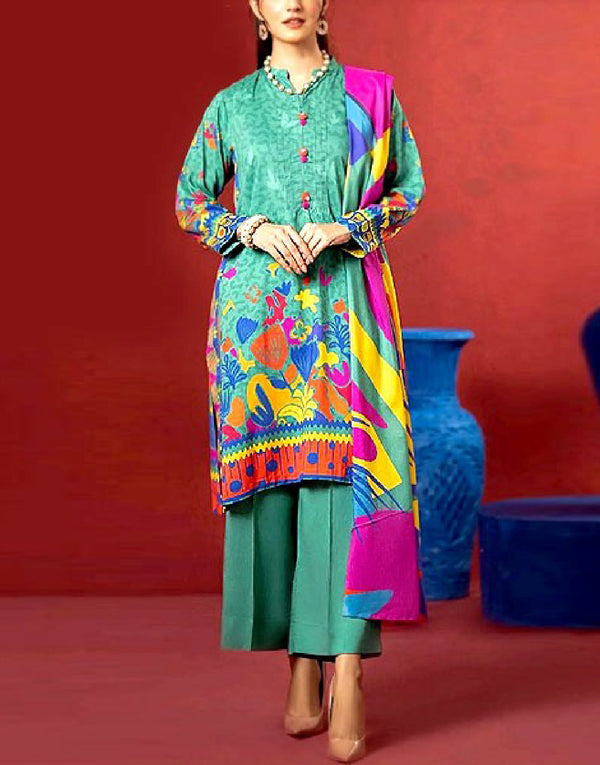 Digital Print Lawn Dress with Diamond Voil Dupatta