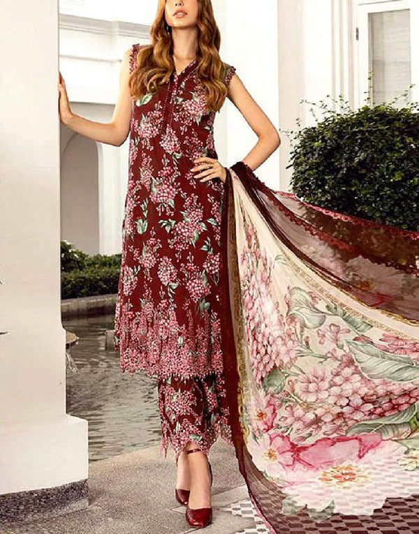 Digital Print Schiffli Embroidered Lawn Dress with Printed Silk Dupatta