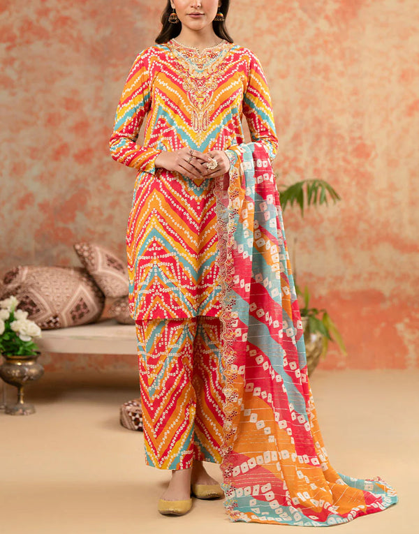 Digital All-Over Chunri Print Lawn Dress with Diamond Dupatta