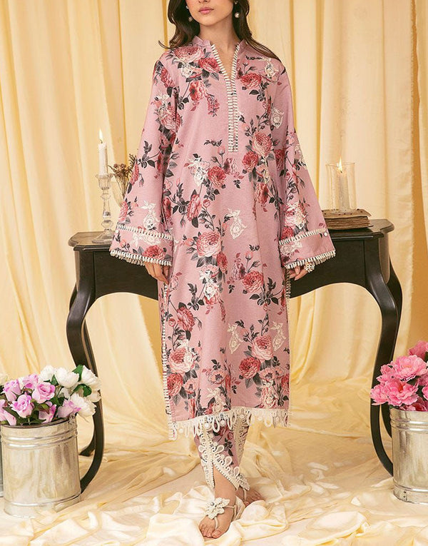 SALE - Digital All-Over Print Embroidered Lawn Dress with Silk Dupatta