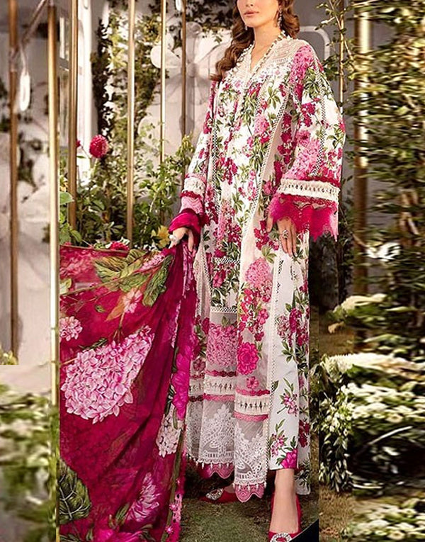 All-Over Floral Print Embroidered Lawn Dress for Festive & Party Wear