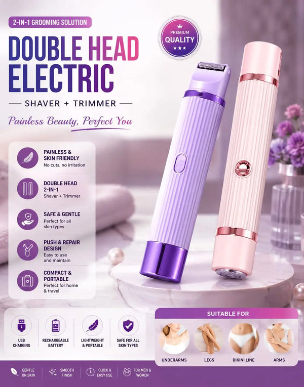 BLAWLESS 2-in-1 Electric Shaver & Trimmer – USB Rechargeable Double Head Hair Remover for Women