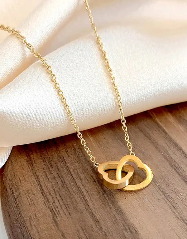 Minimalist Gold Plated Double Heart Shape Necklace | Durable Stainless Steel Jewelry