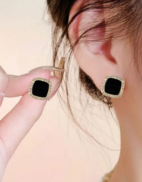 Square Shape Rhinestone Ear Studs Earrings