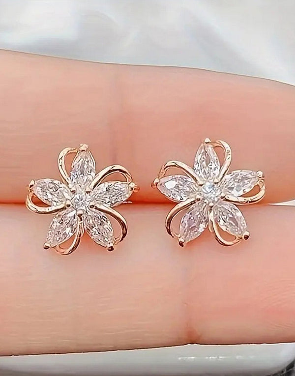 Elegant Rose Gold Cubic Zirconia Flower Quirky Earrings