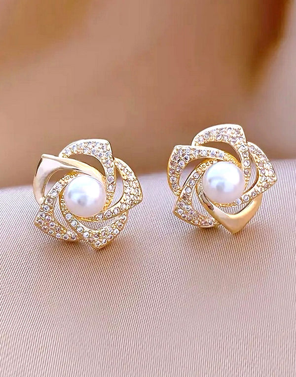 Imitation Pearl Floral Design Stud Earrings for Girls