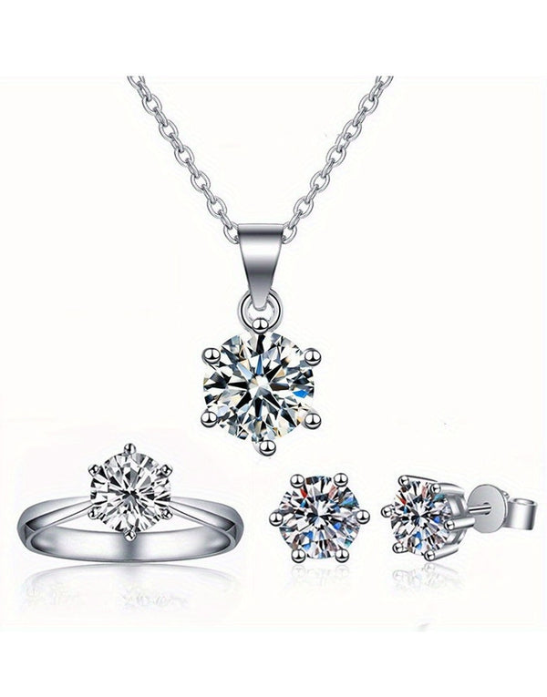 Delicate Silver Fashion Jewelry Set includes Necklace, Earrings & Ring for Girls