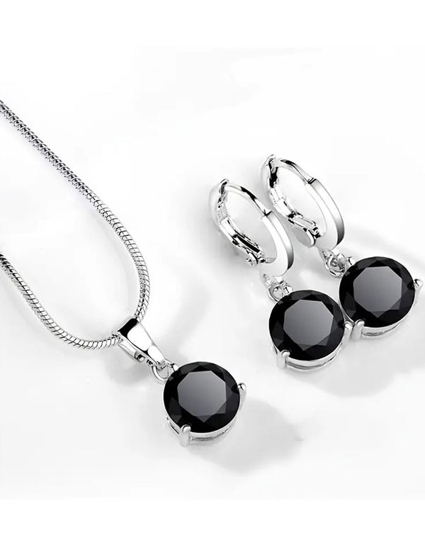 Adorable Crystal Black Zirconia Necklace & Earrings Set with Rhinestone Accents
