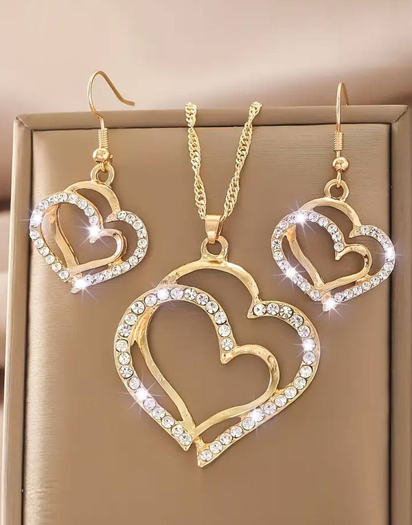 Elegant Sparkling Rhinestone Heart Shape Necklace Set for Girls