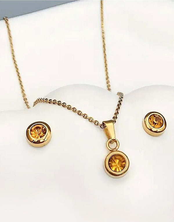 Stylish Champagne Color Zirconia Earrings & Necklace Set - Perfect as a Gift for All