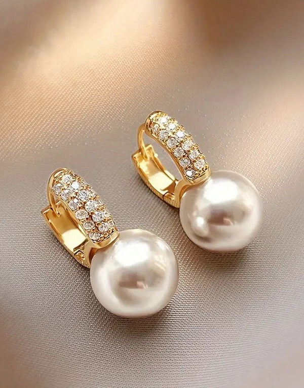 Minimalist Design Faux Pearl & Rhinestone Studded Fashion Earrings